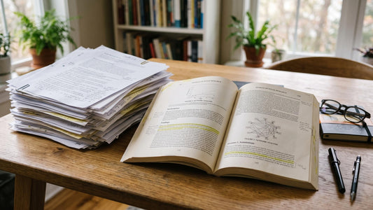 Aufgeschlagene Fachliteratur zum Thema Schlaf und Kissenergonomie